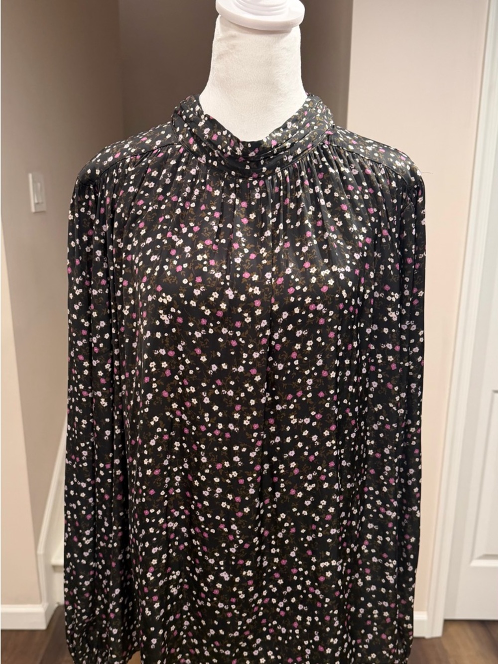 LOFT NWOT Black Floral High-Neck Blouse